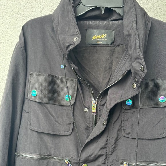 Hos81 Black Lightweight Utility Jacket Full Zip Pockets Iridescent Accents M NWT - Picture 6 of 9